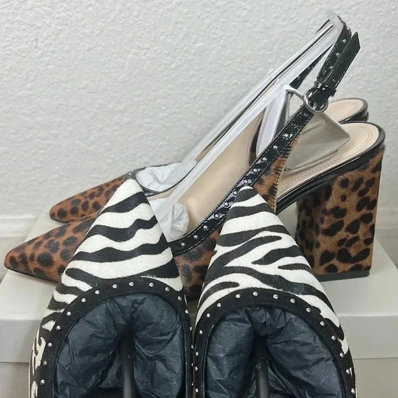Marc Fisher Women’s Joily Black White Animal Print Slingback Block Heels… - Picture 5 of 13